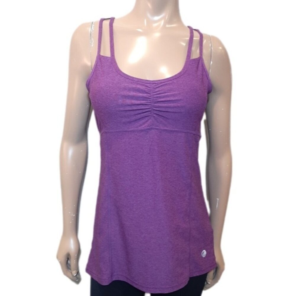 MPG Active Tank Top Strappy Ruched Mesh Wrap Built In Bra Athletic Purple Small
